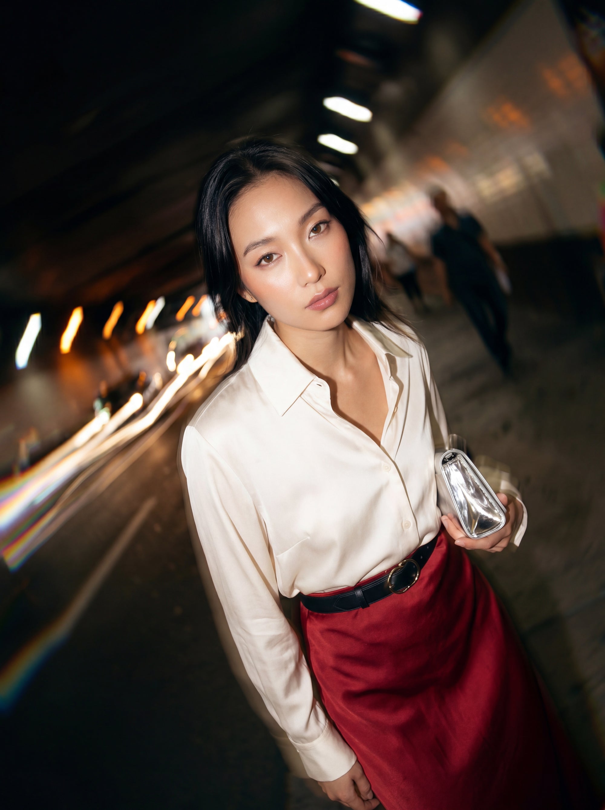 Silk Satin Midi Skirt Wine Red
