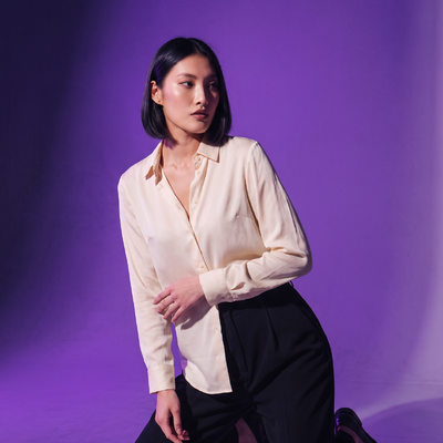 Silk Button Down Shirt Off White