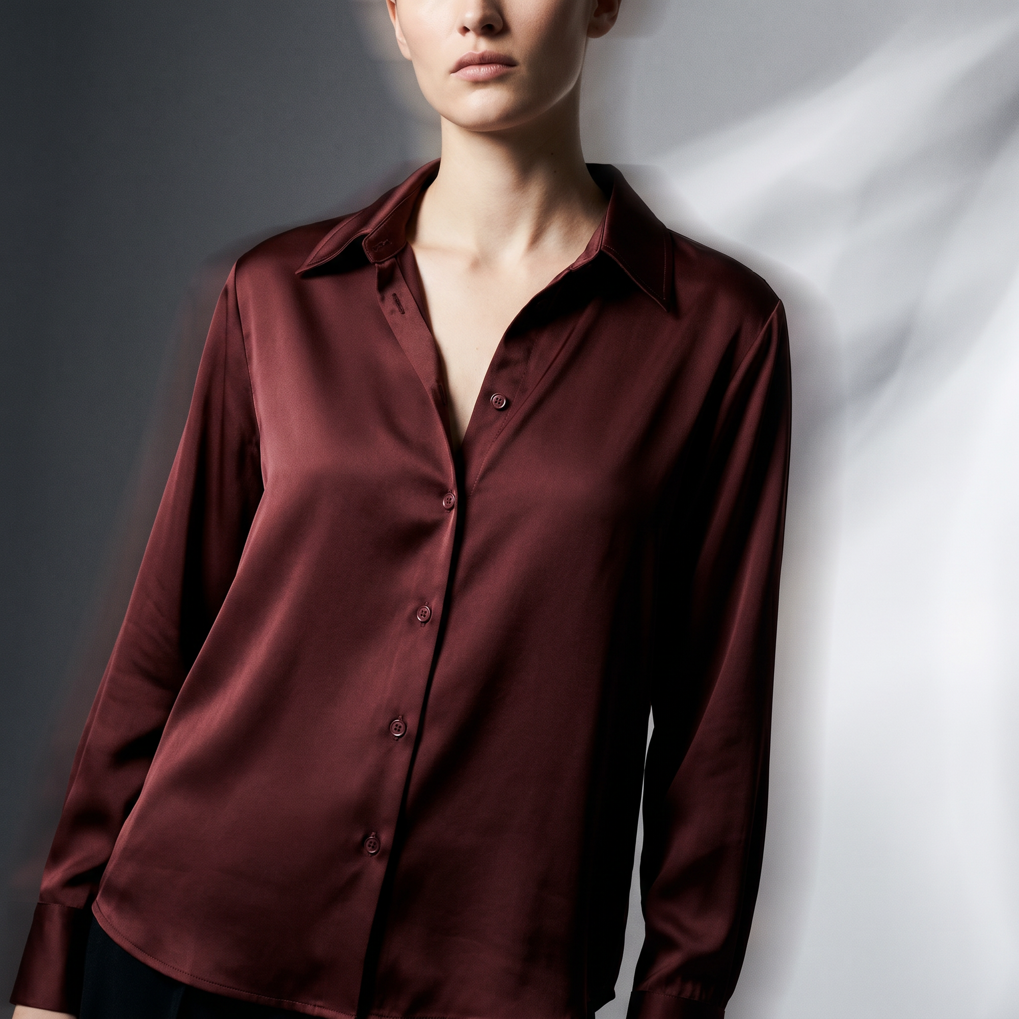 Silk Button Down Shirt Choco Brown