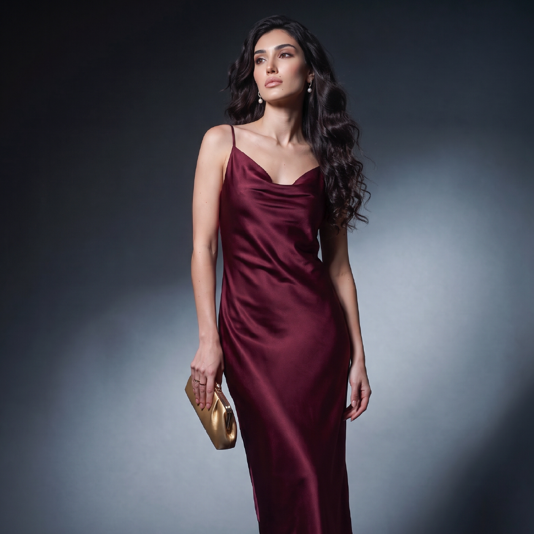 Satin Slip Dress Wine Red