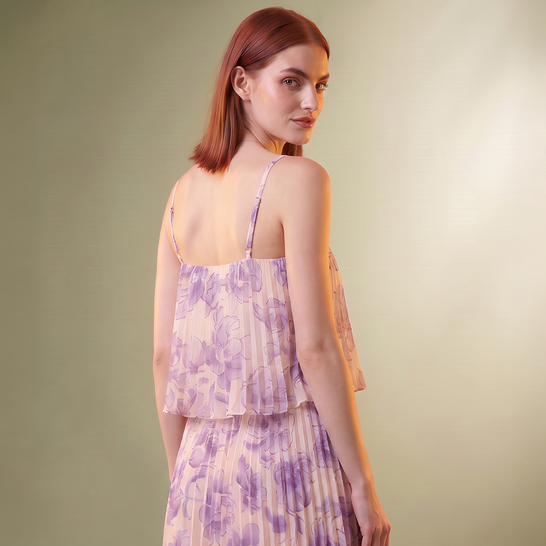 Blossom Blue Floral Pleated Mini Dress