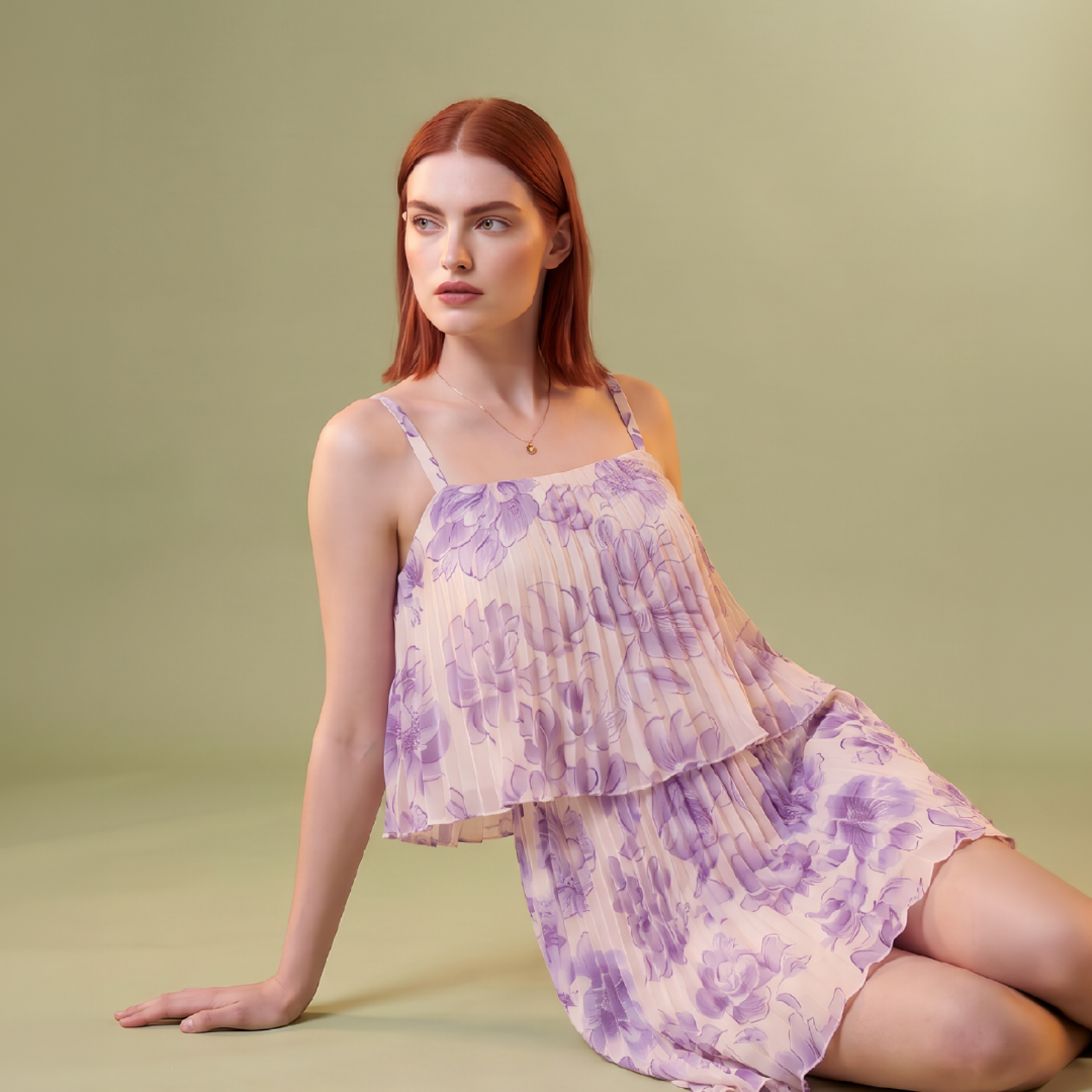 Blossom Blue Floral Pleated Mini Dress