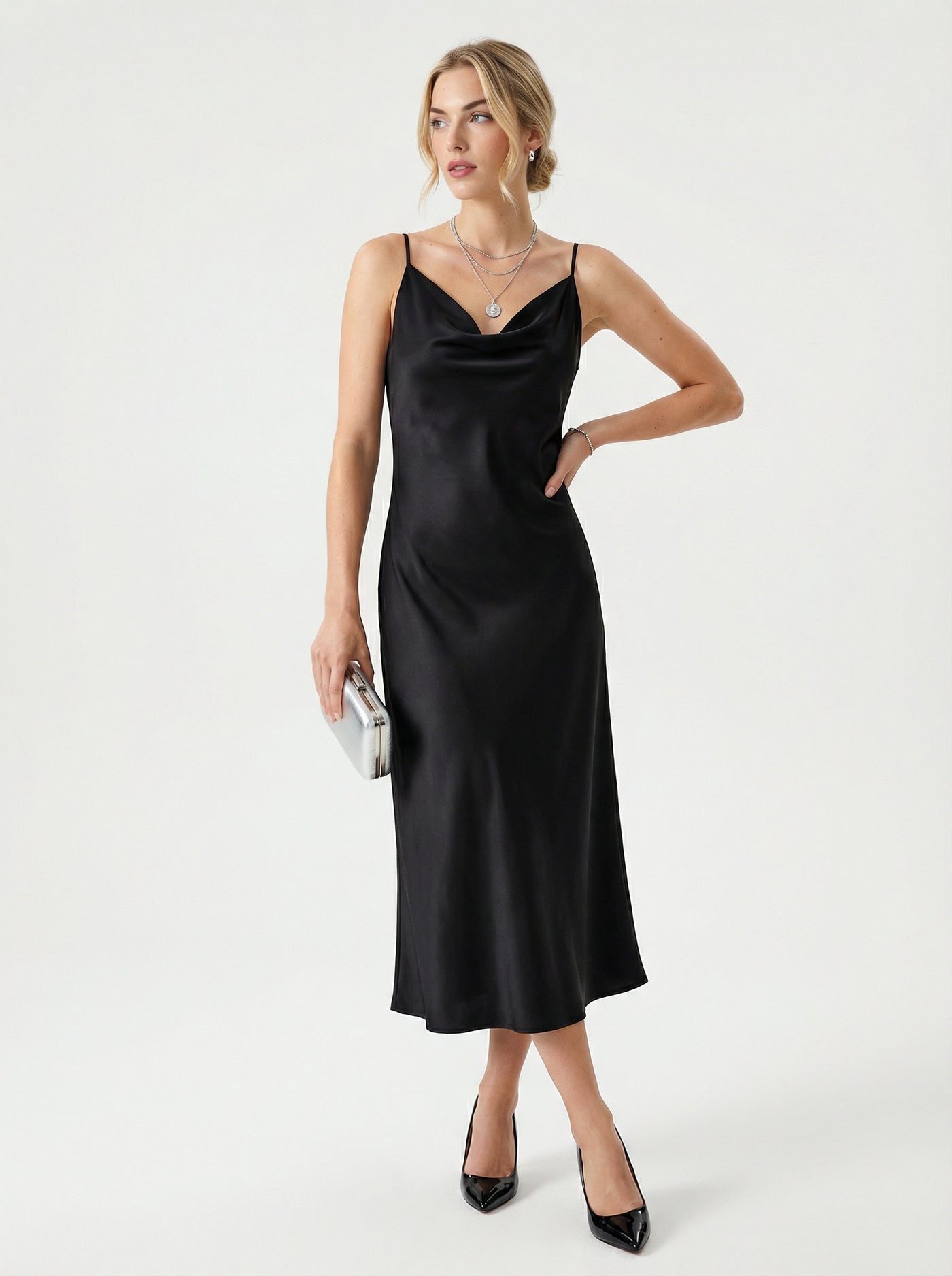 Satin Slip Dress Black
