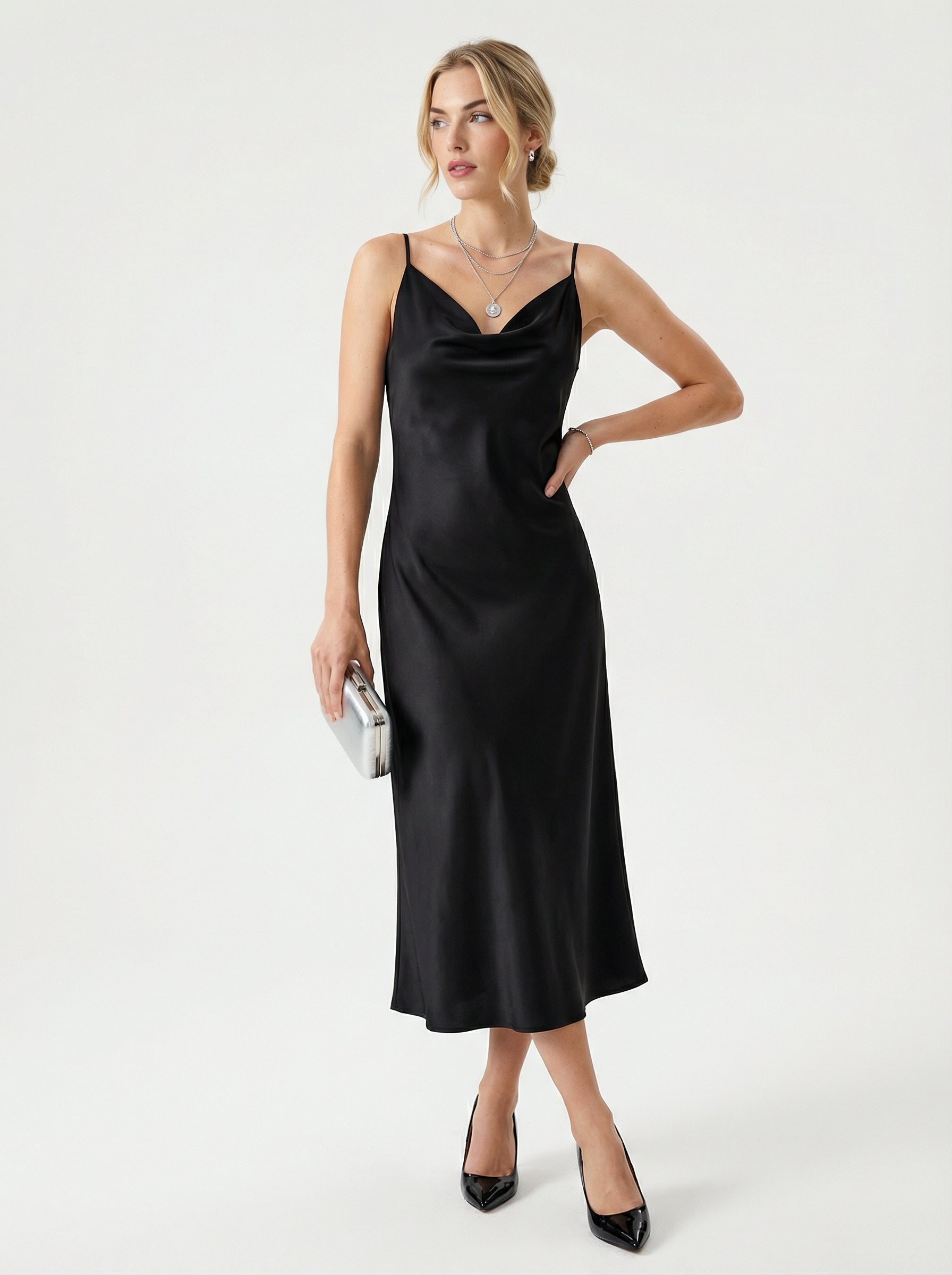 Satin Slip Dress Black