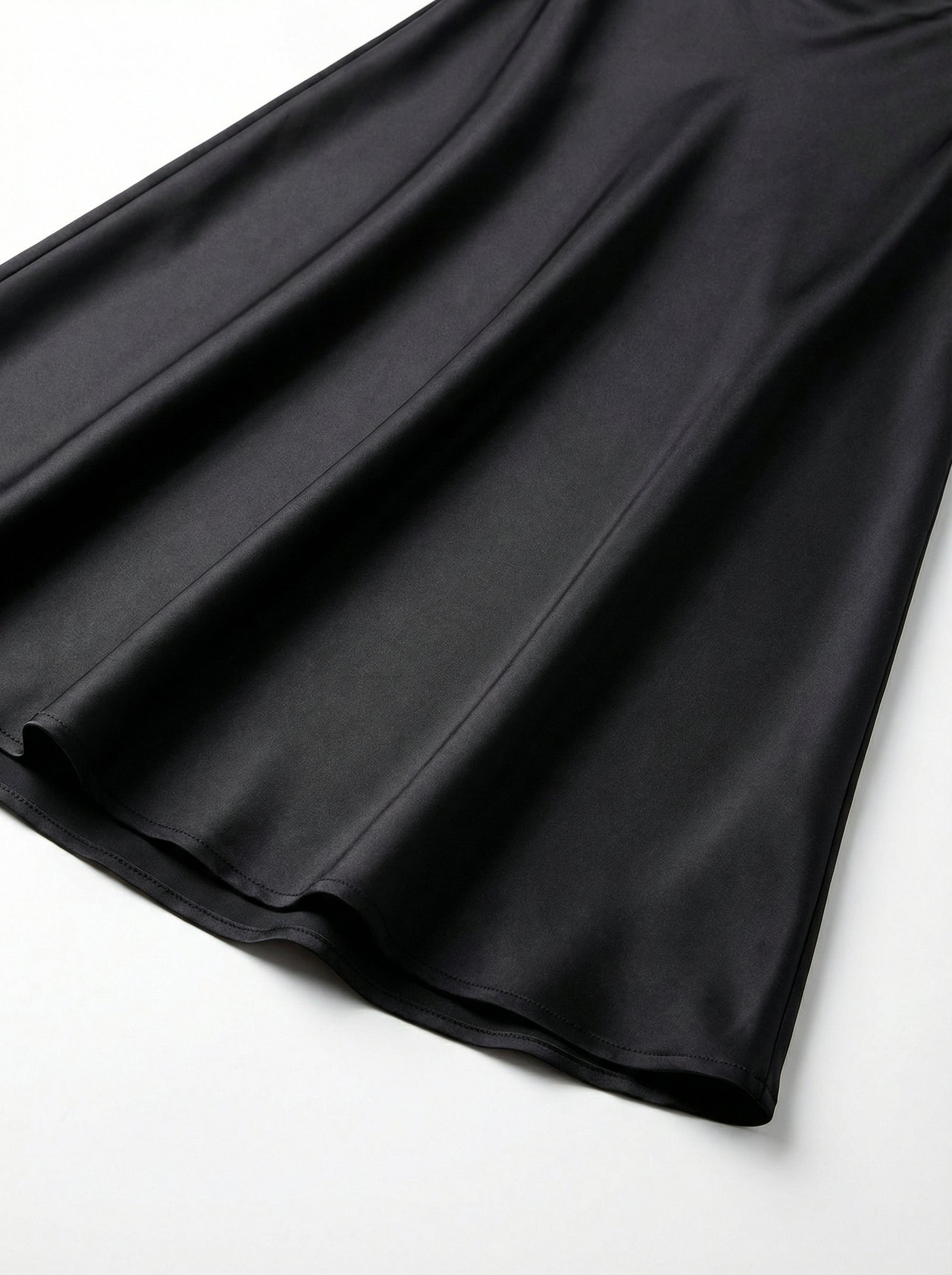 Silk Satin Midi Skirt Black