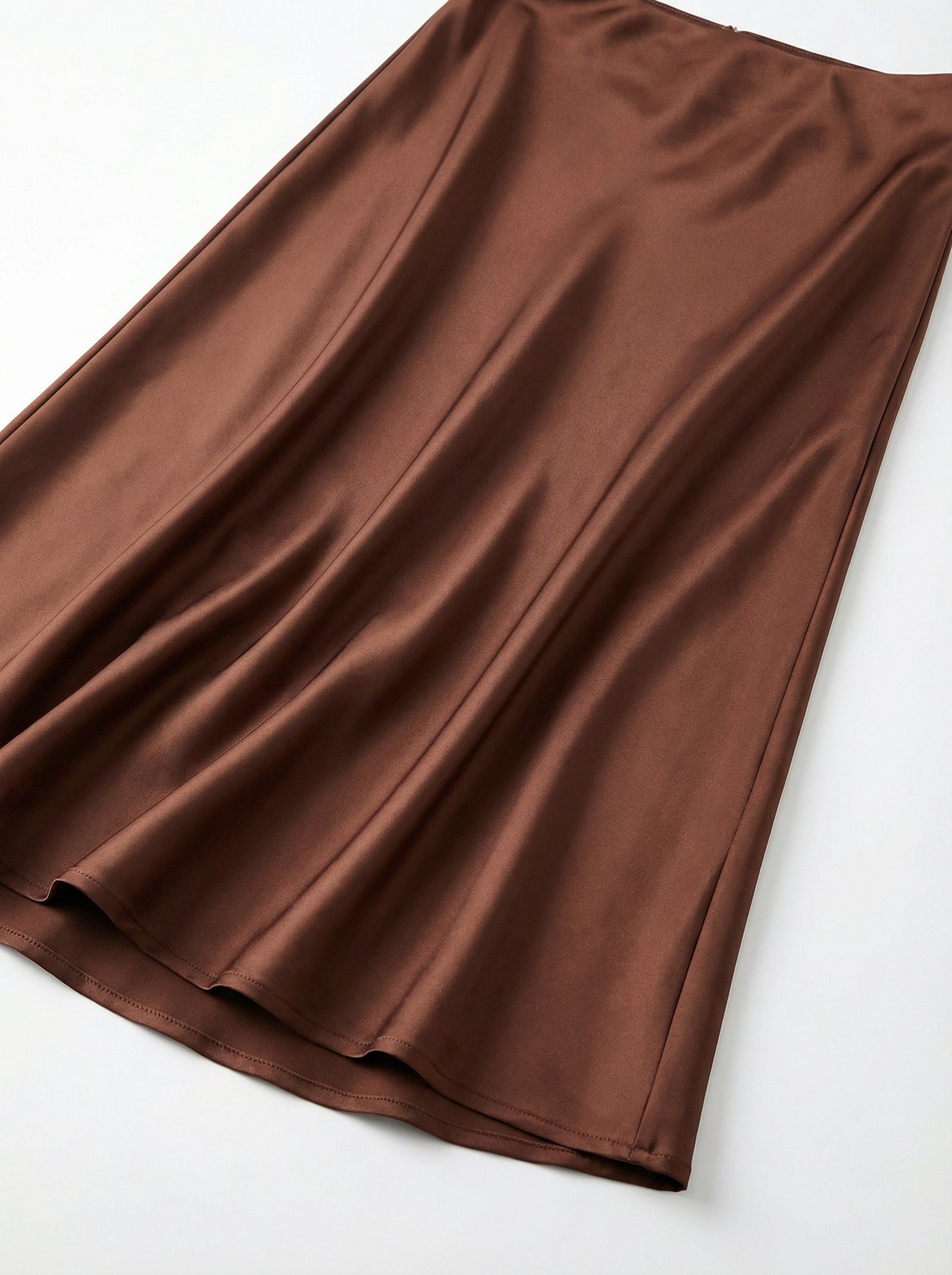Silk Satin Midi Skirt Brown