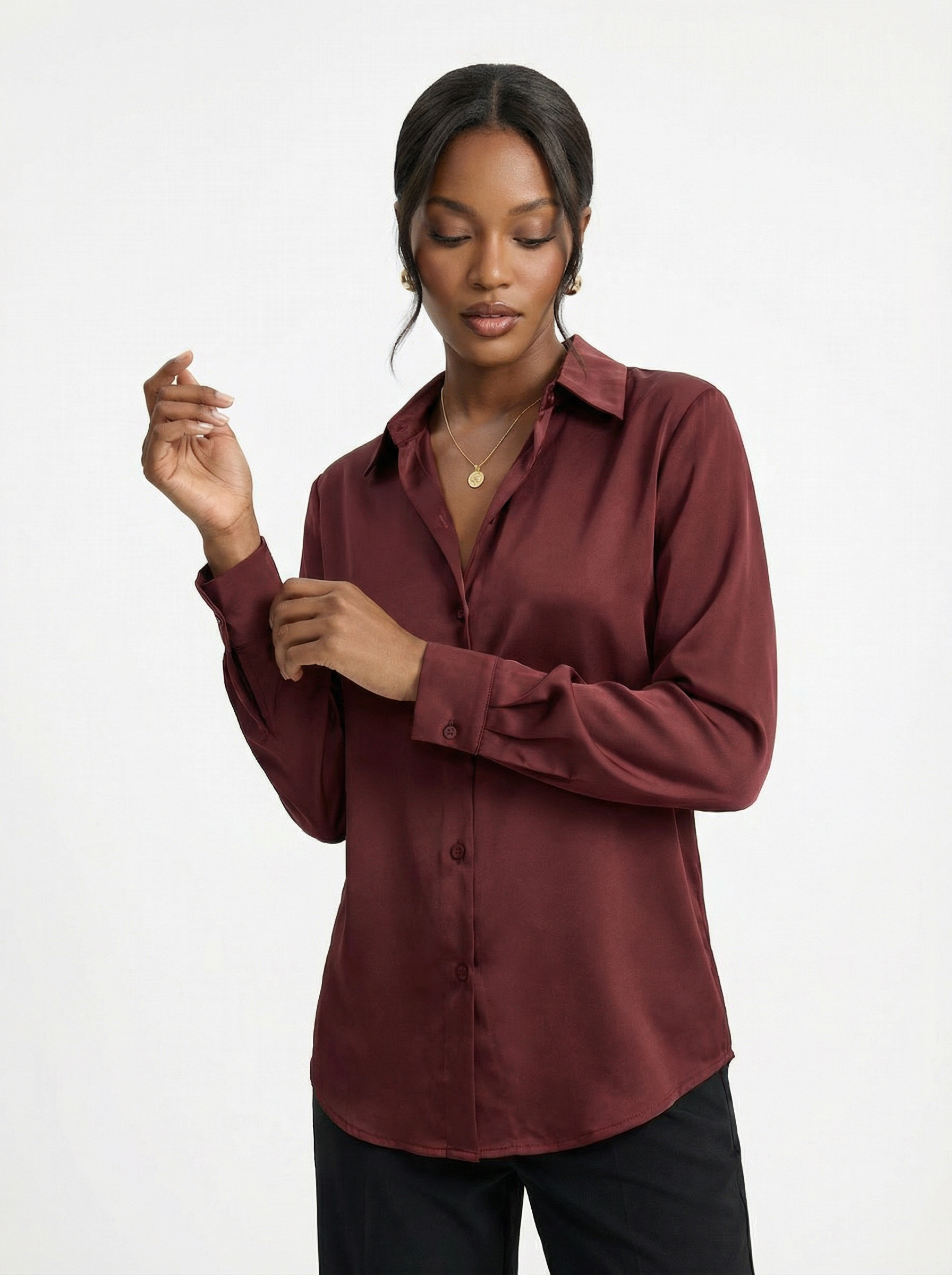 Silk Button Down Shirt Choco Brown