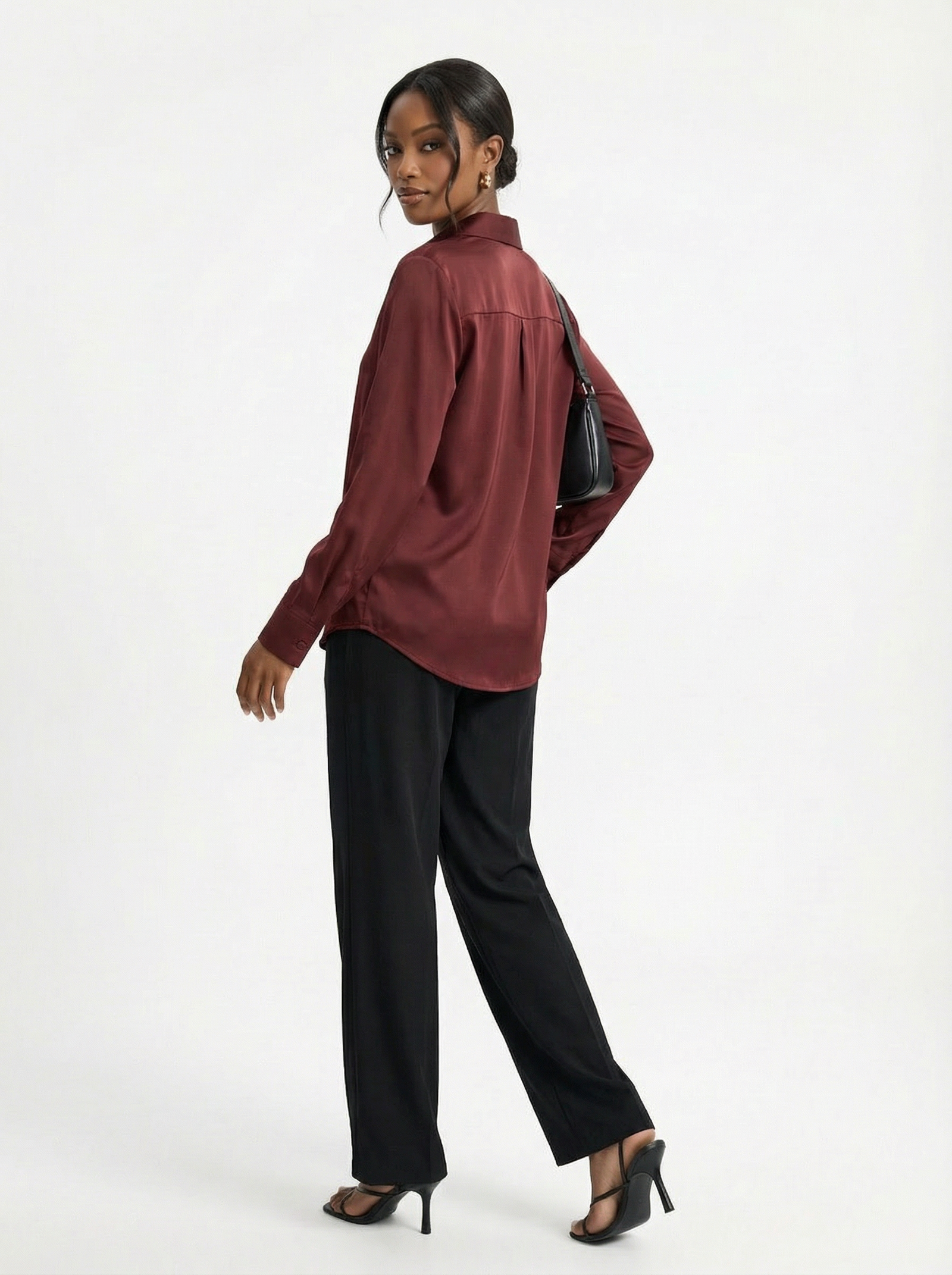 Silk Button Down Shirt Choco Brown