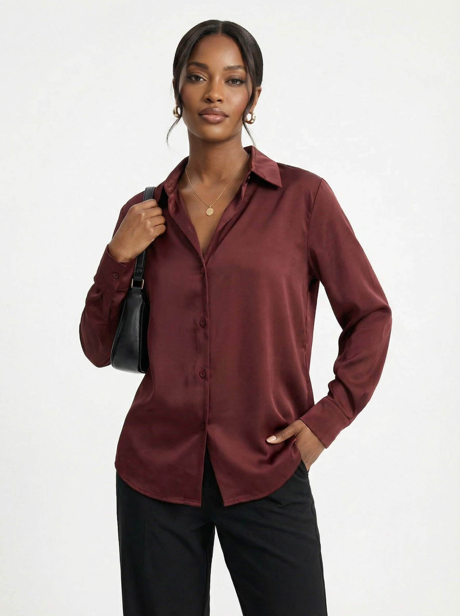 Silk Button Down Shirt Choco Brown