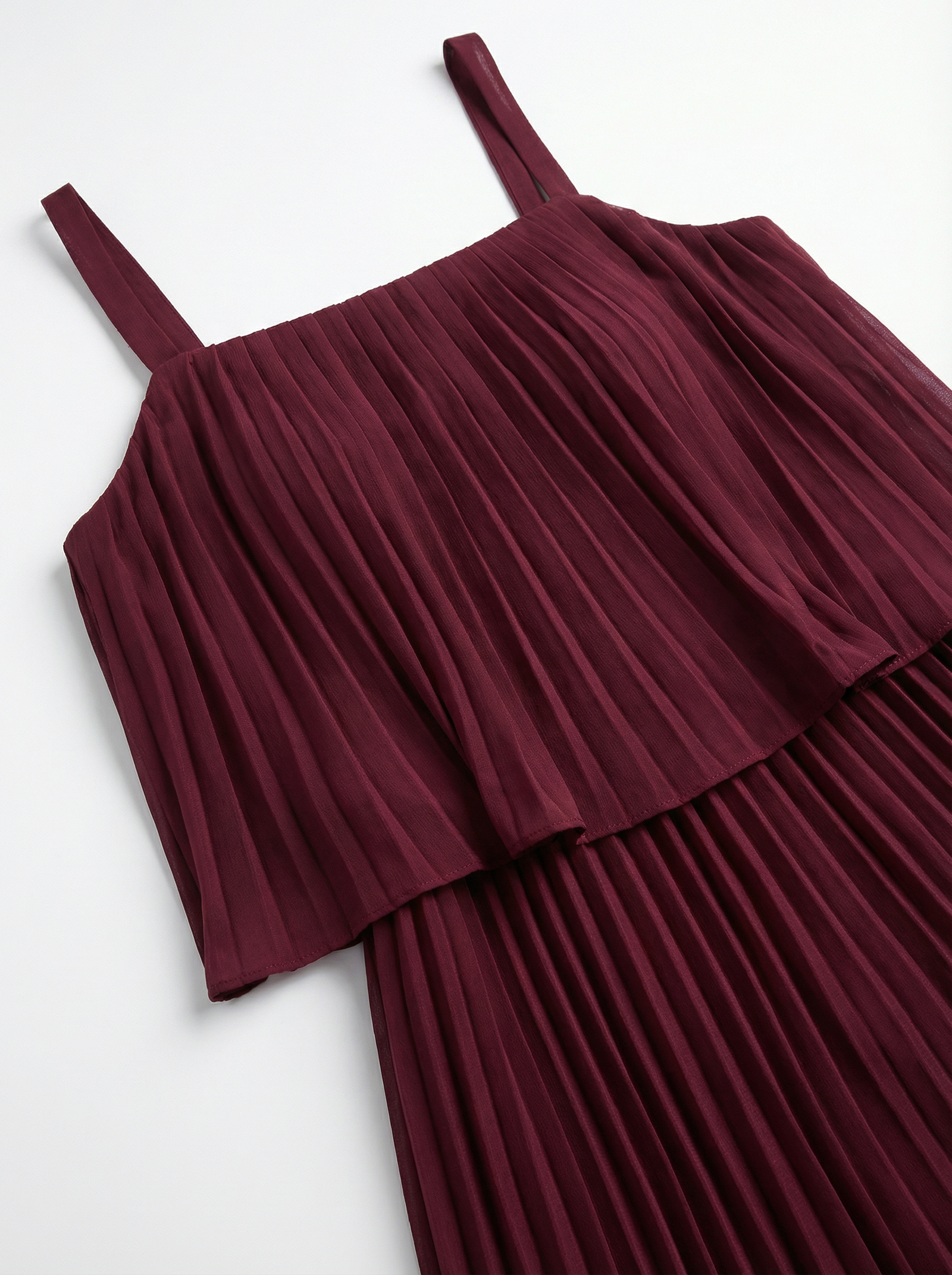 Wine Red Pleated Mini Dress