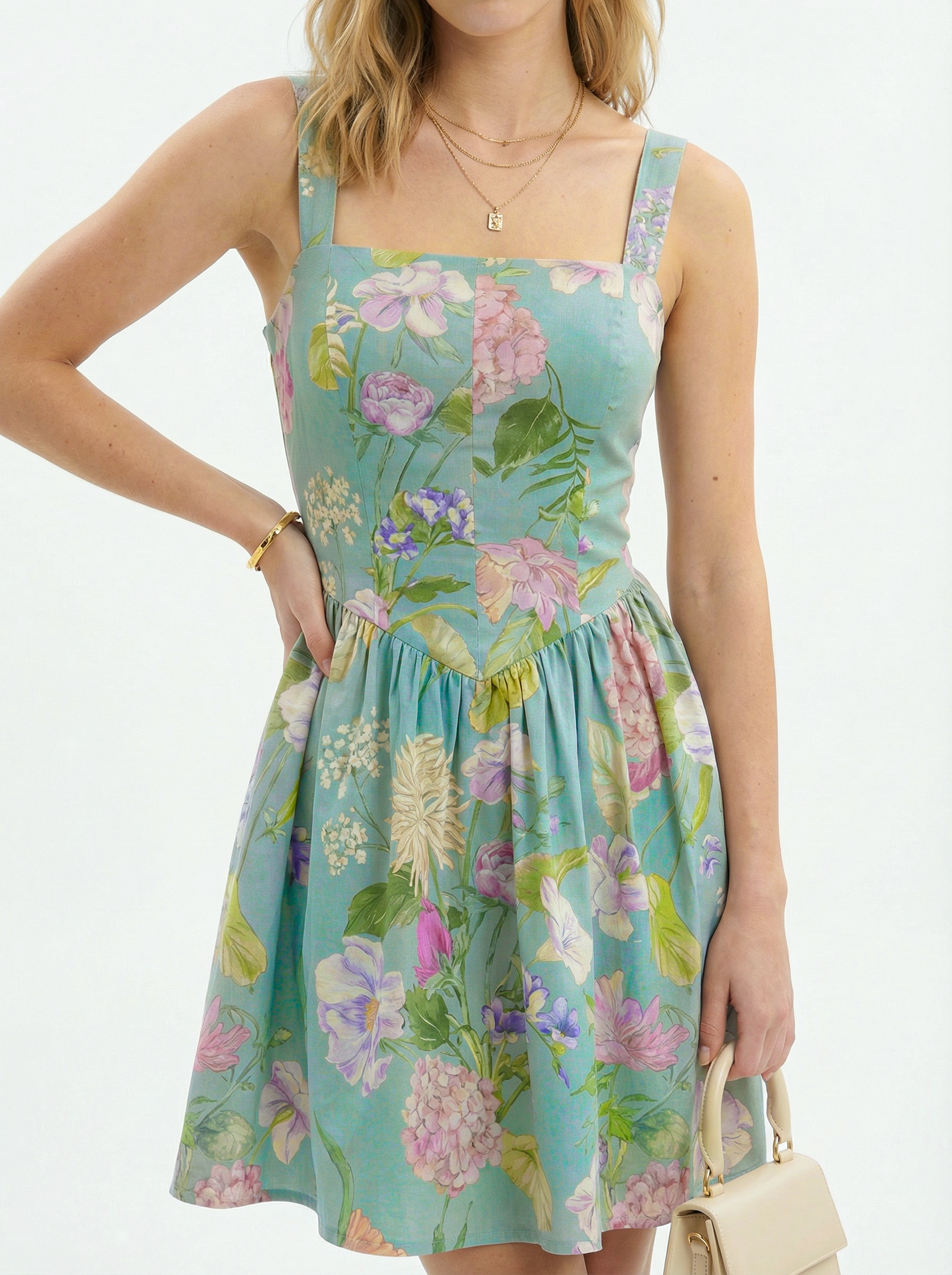 Green Wild Flower Skater Mini Dress