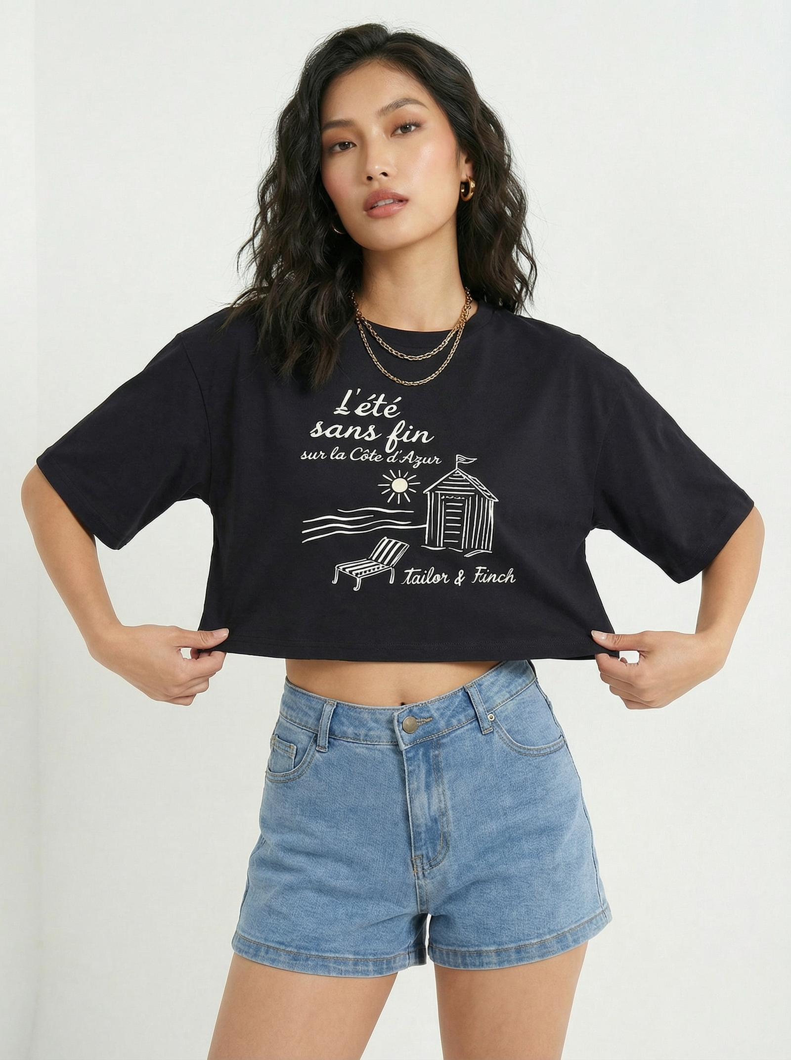 Black Cropped Loose Shirt