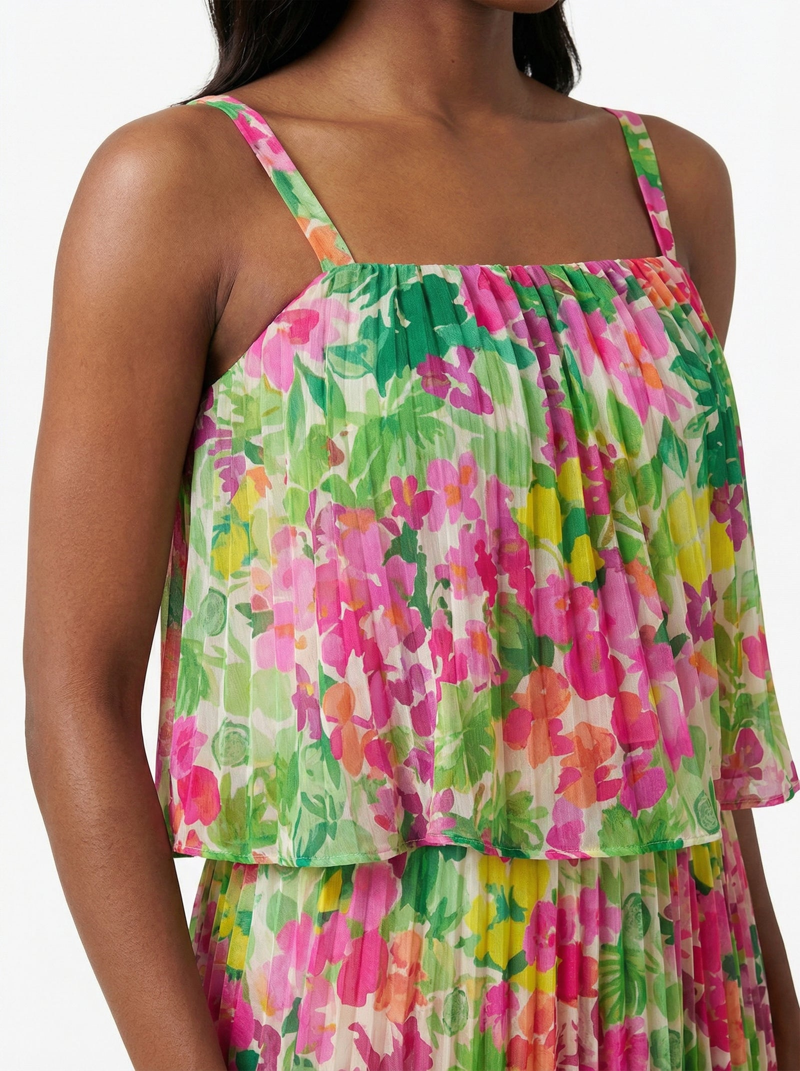 Mixed Floral Pleated Mini Dress