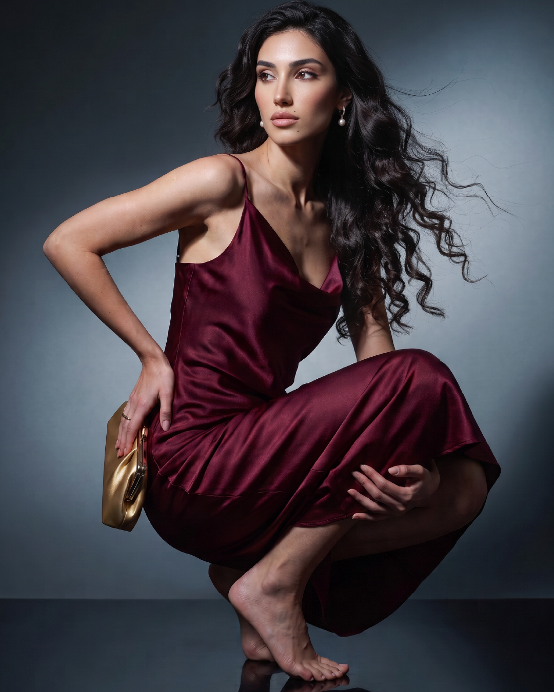 Satin Slip Dress Wine Red
