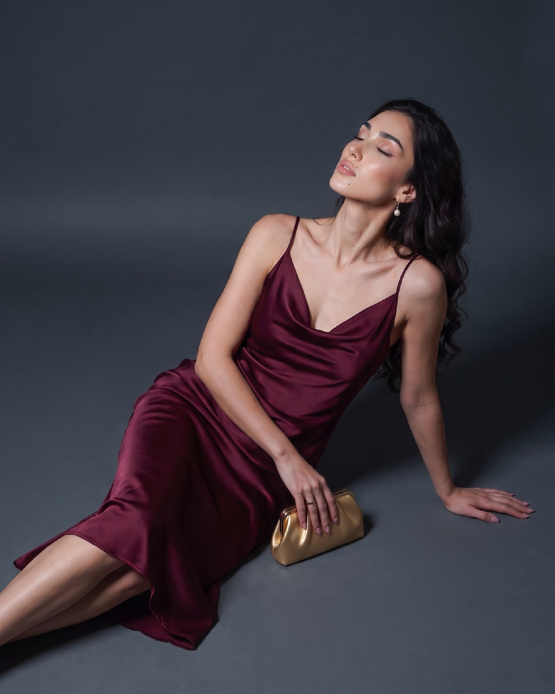 Satin Slip Dress Wine Red