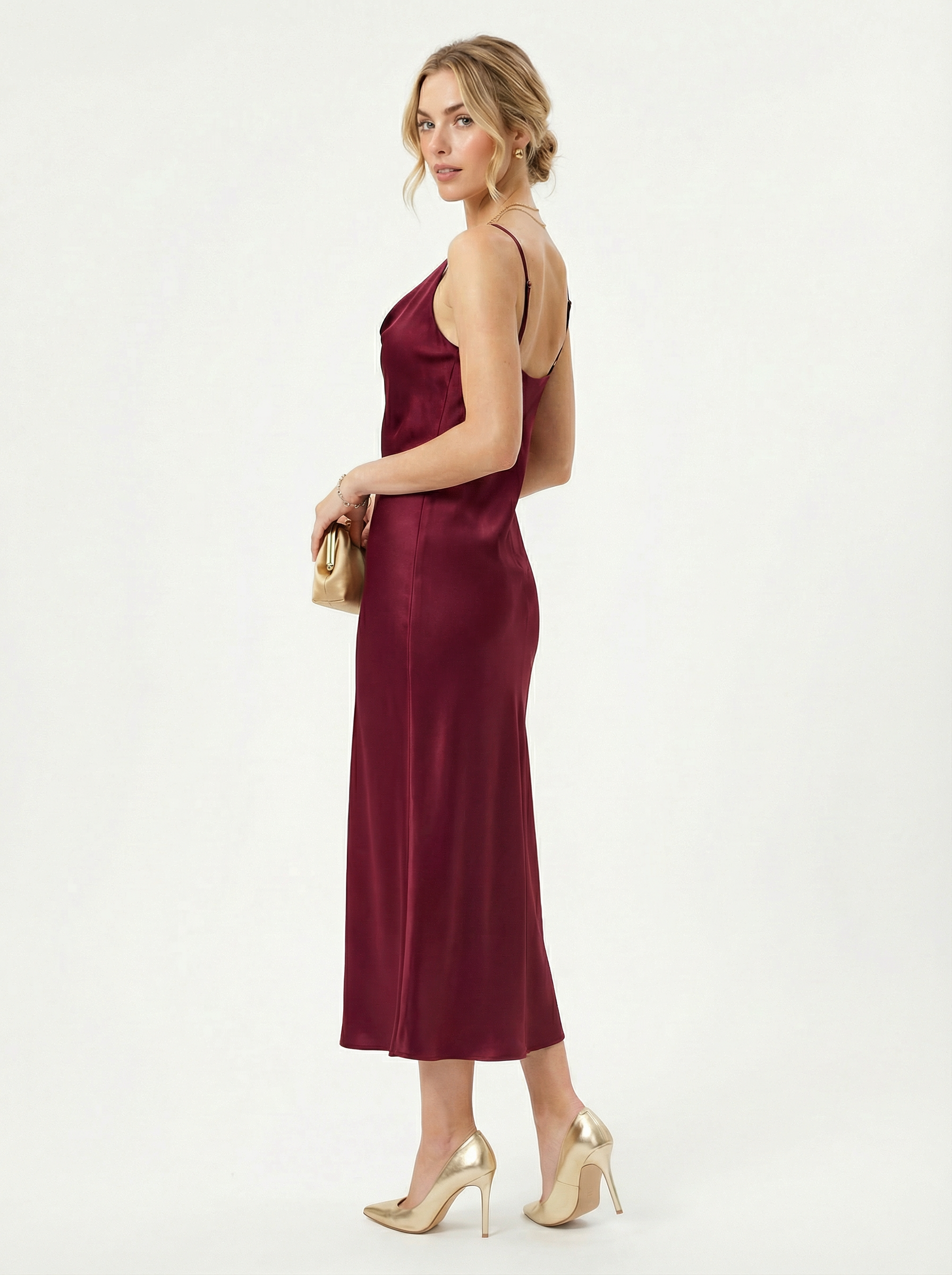 Satin Slip Dress Wine Red