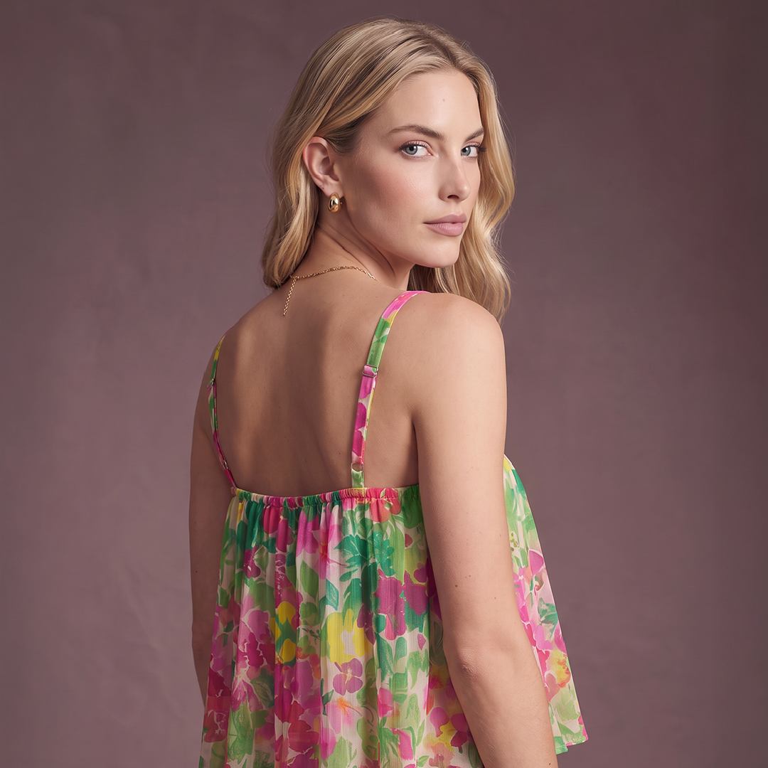 Mixed Floral Pleated Mini Dress
