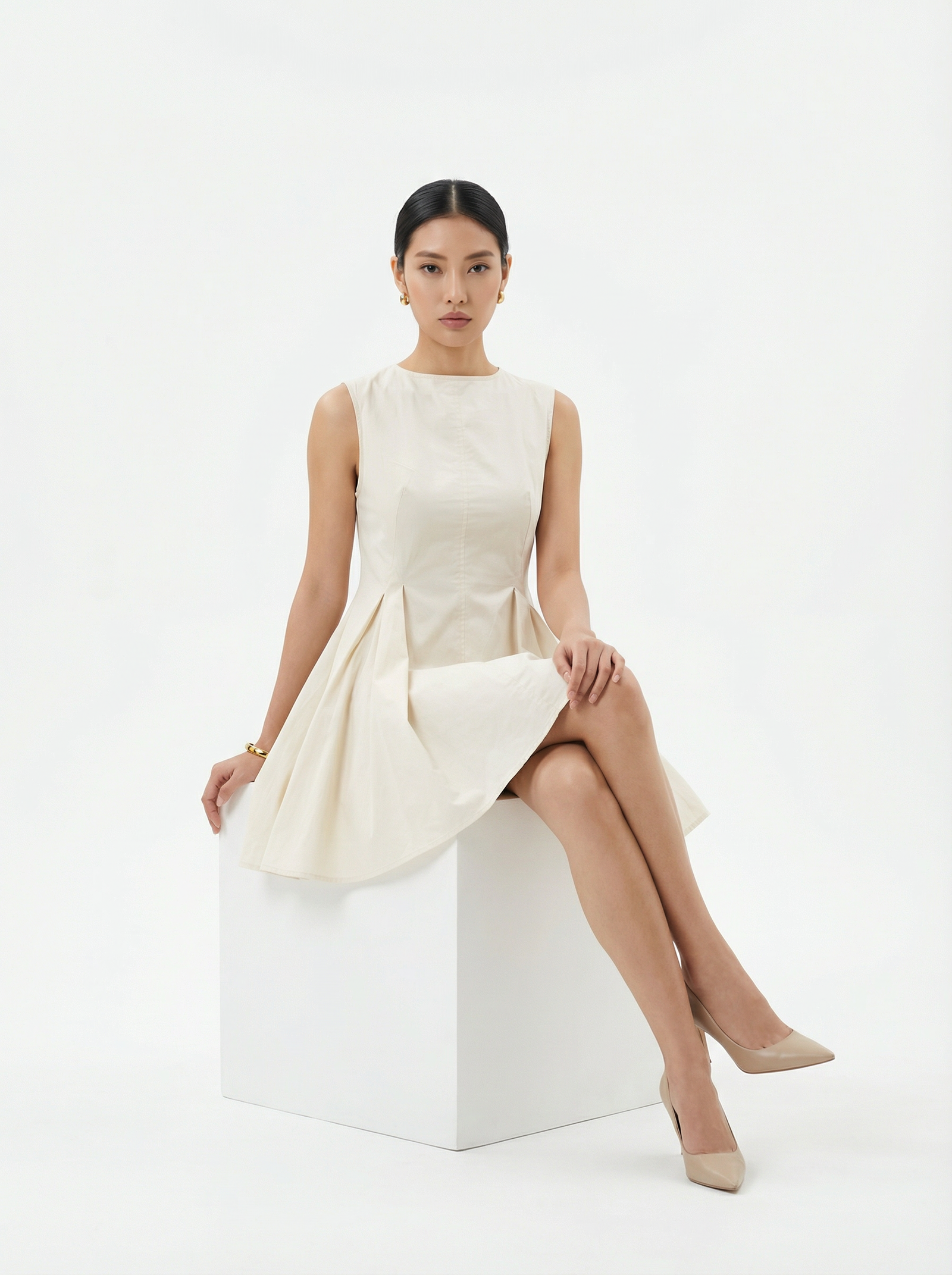 Peplum Mini Dress Off White