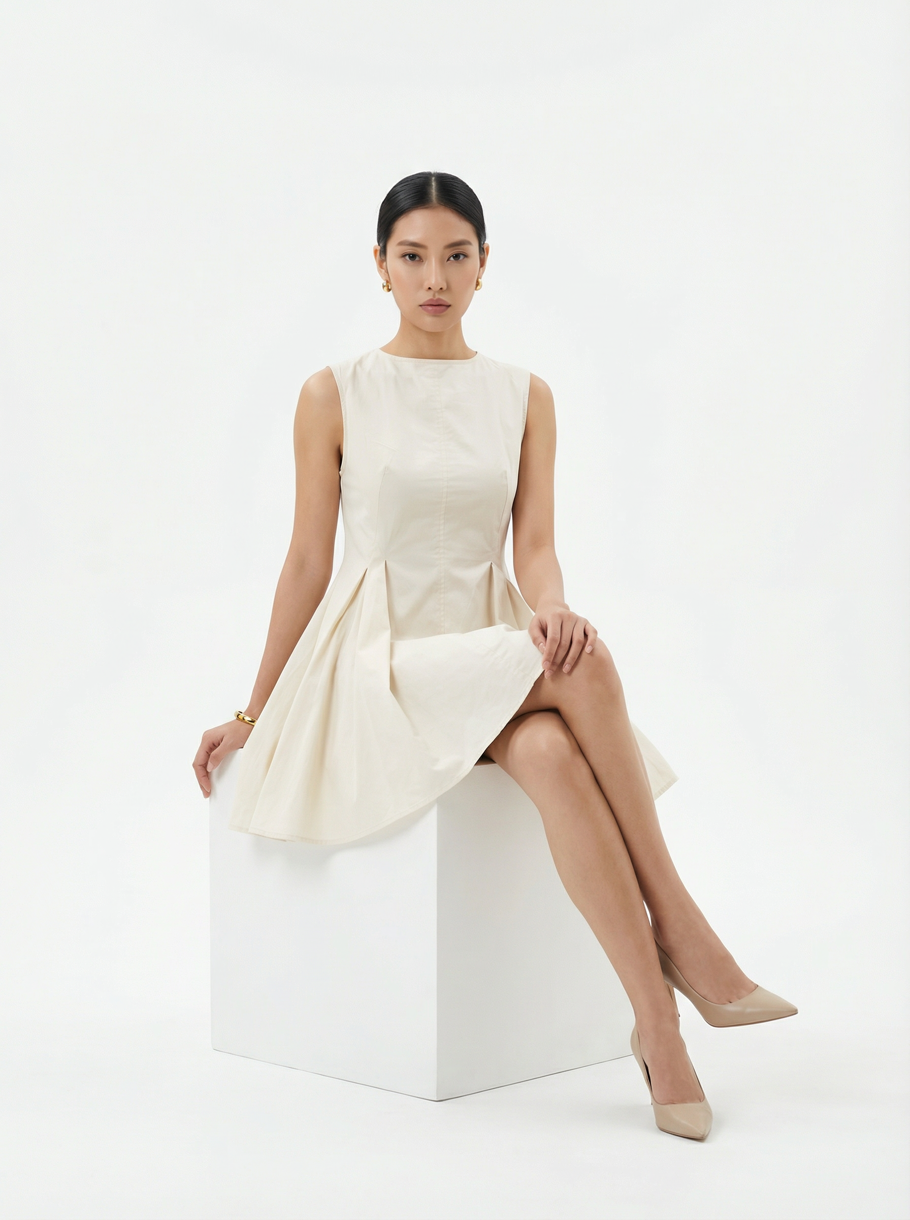 Peplum Mini Dress Off White