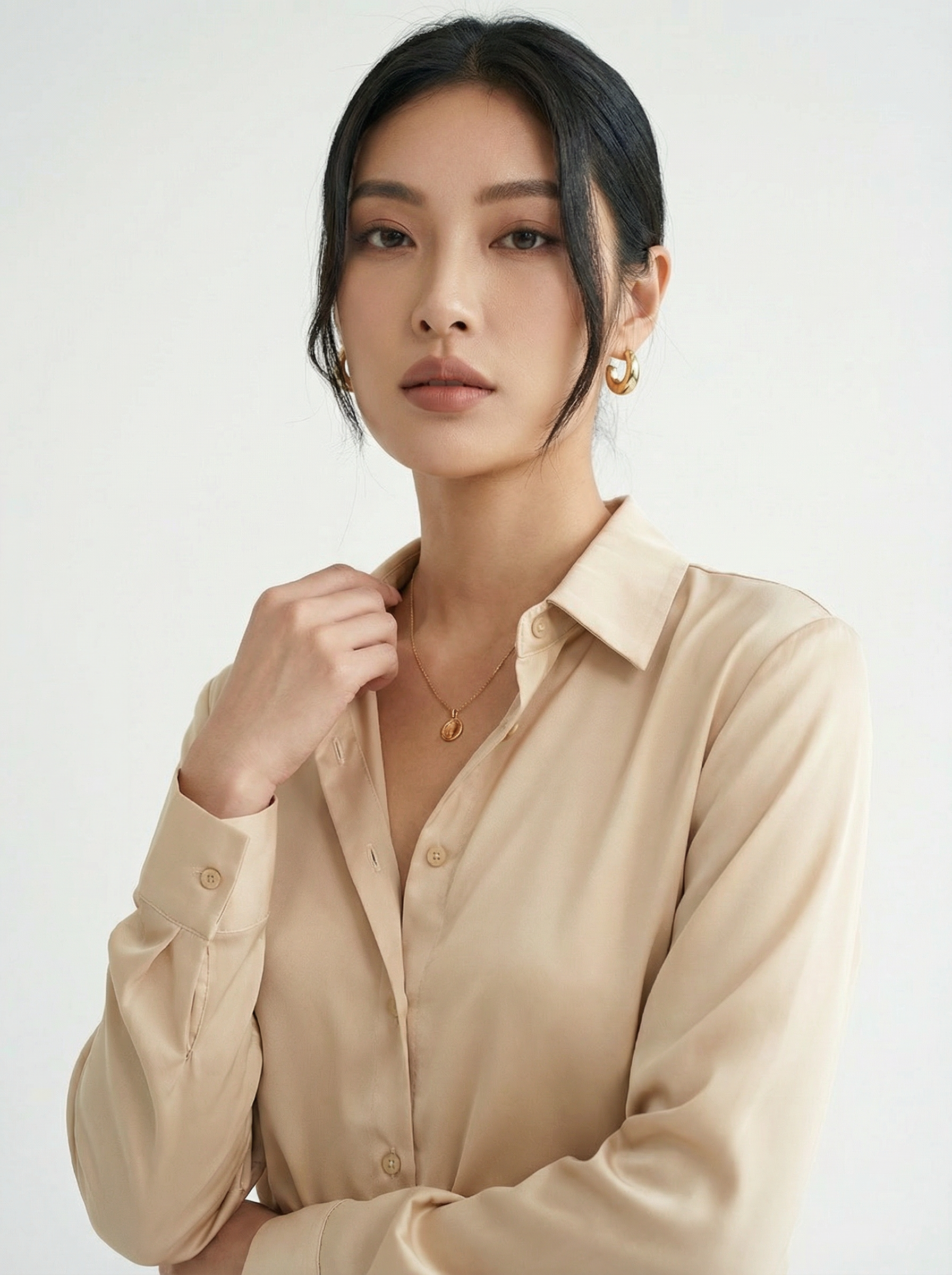 Silk Button Down Shirt Off White